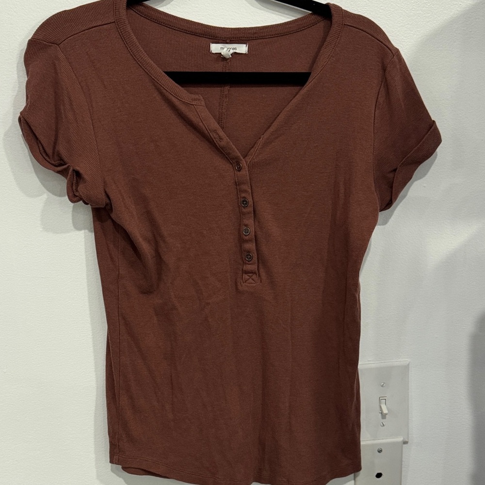Maurices Short Sleeve Henley Top in Brown